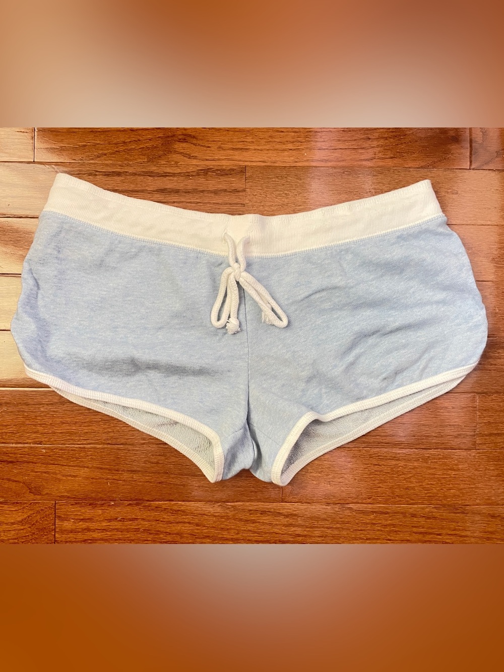 Women's Light Blue Knit Lounge Shorts with White Trim